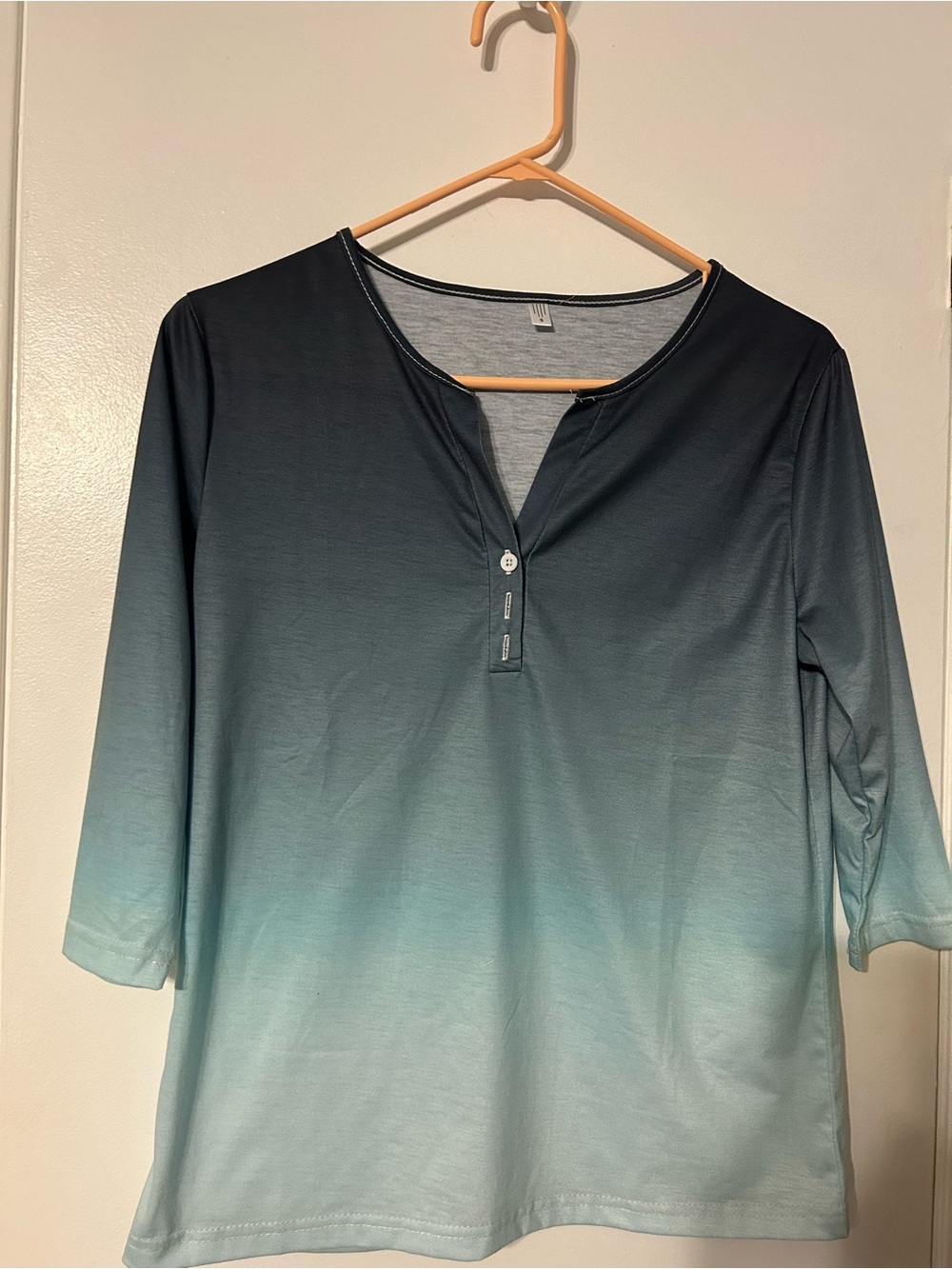 Gradient Teal Ombre Henley Women's Top